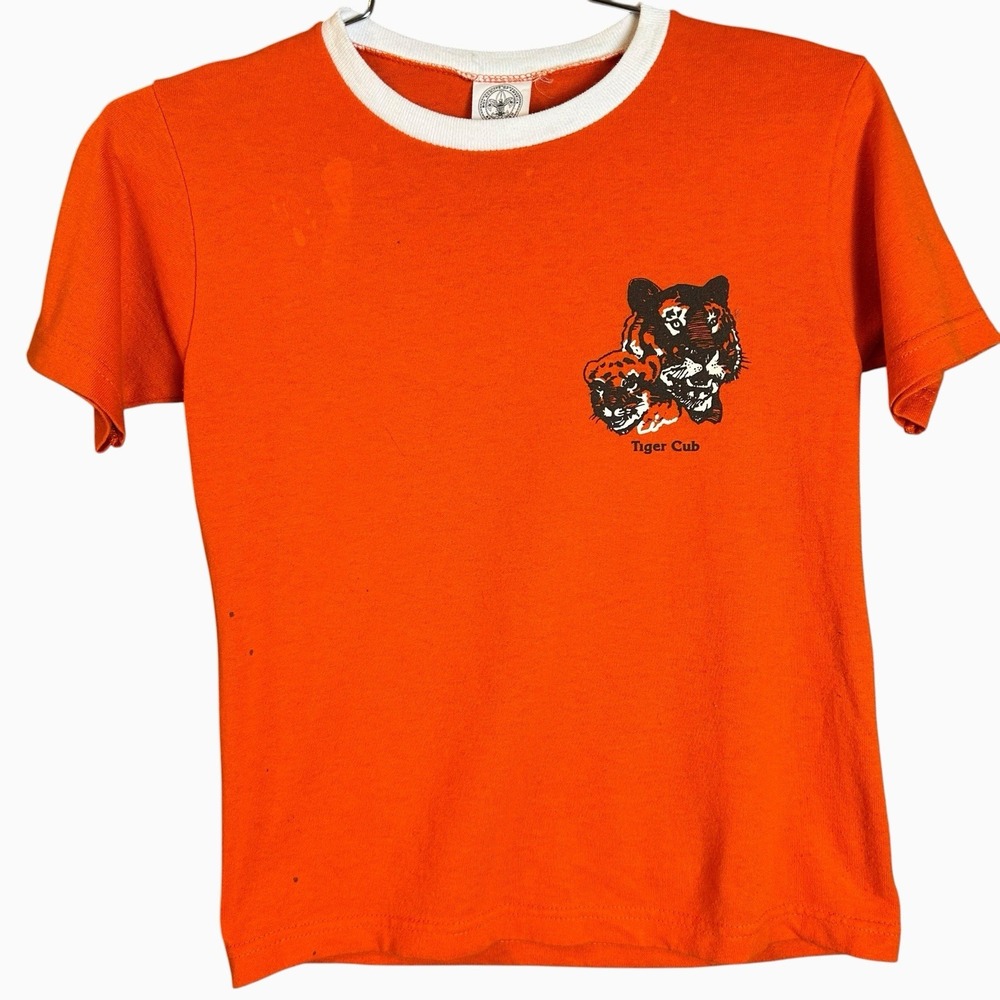 Vintage 70s 80s Tiger Cubs BSA Ringer Boy Scouts T Shirt size Small